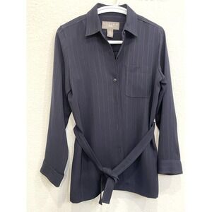 Vintage Norton McNaughton Women's Black Striped Button Up Shirt PS Petite Small